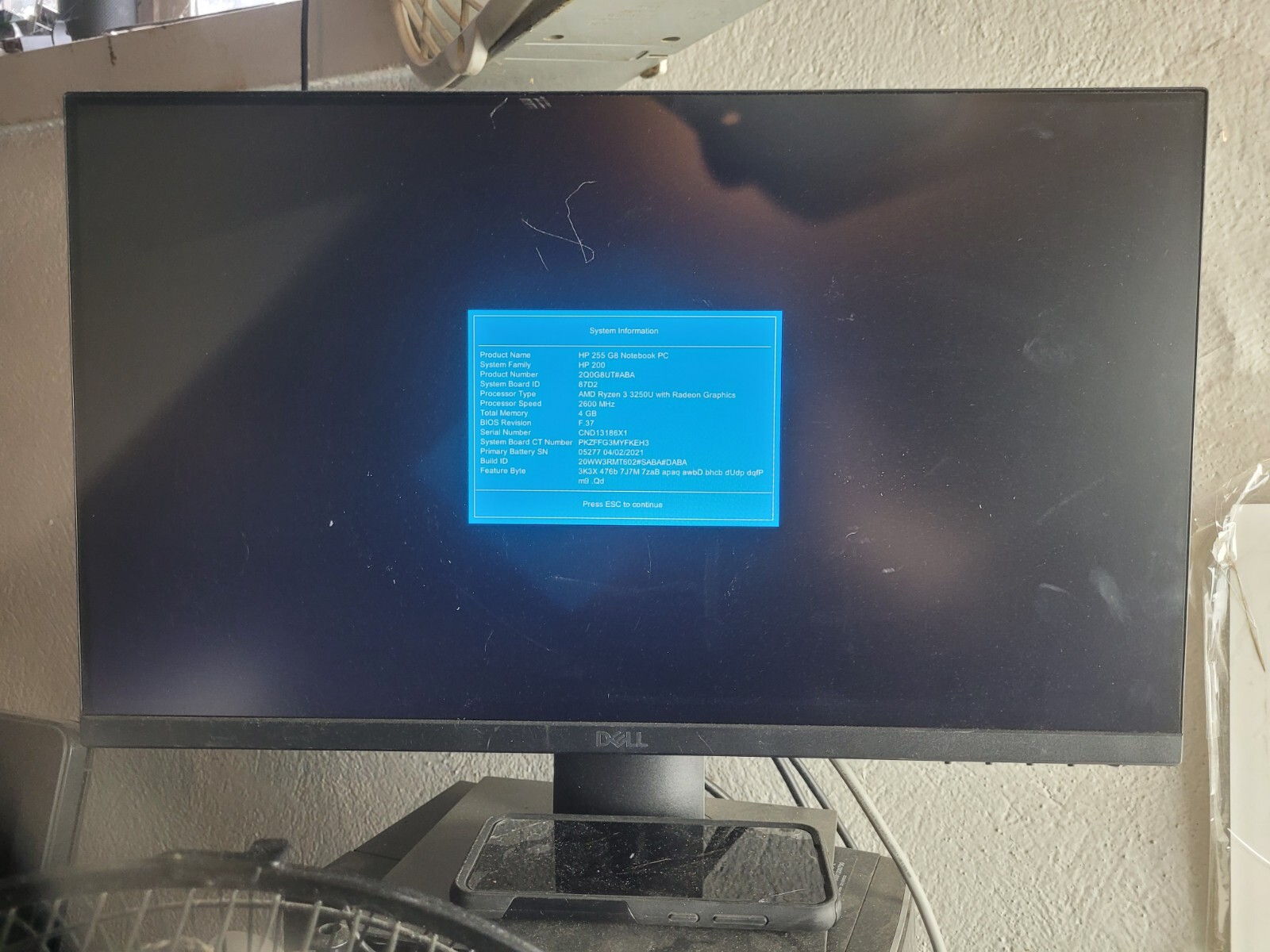 HP 255 G8 w/AMD Ryzen 3 3250U, 4GB RAM, 15″ Laptop for Parts #2377