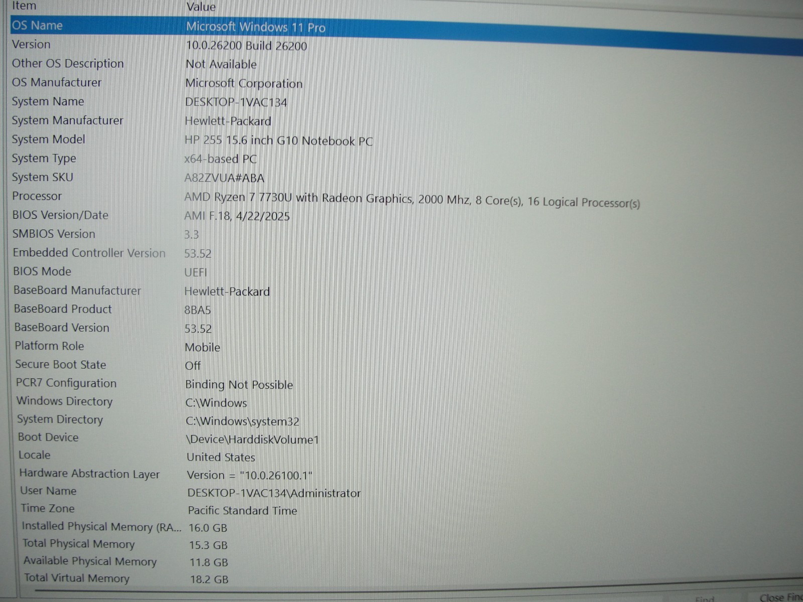 HP 255 G10 15.6” FHD AMD Ryzen 7 7730U 2.0GHz 16GB RAM 512GB SSD +PA