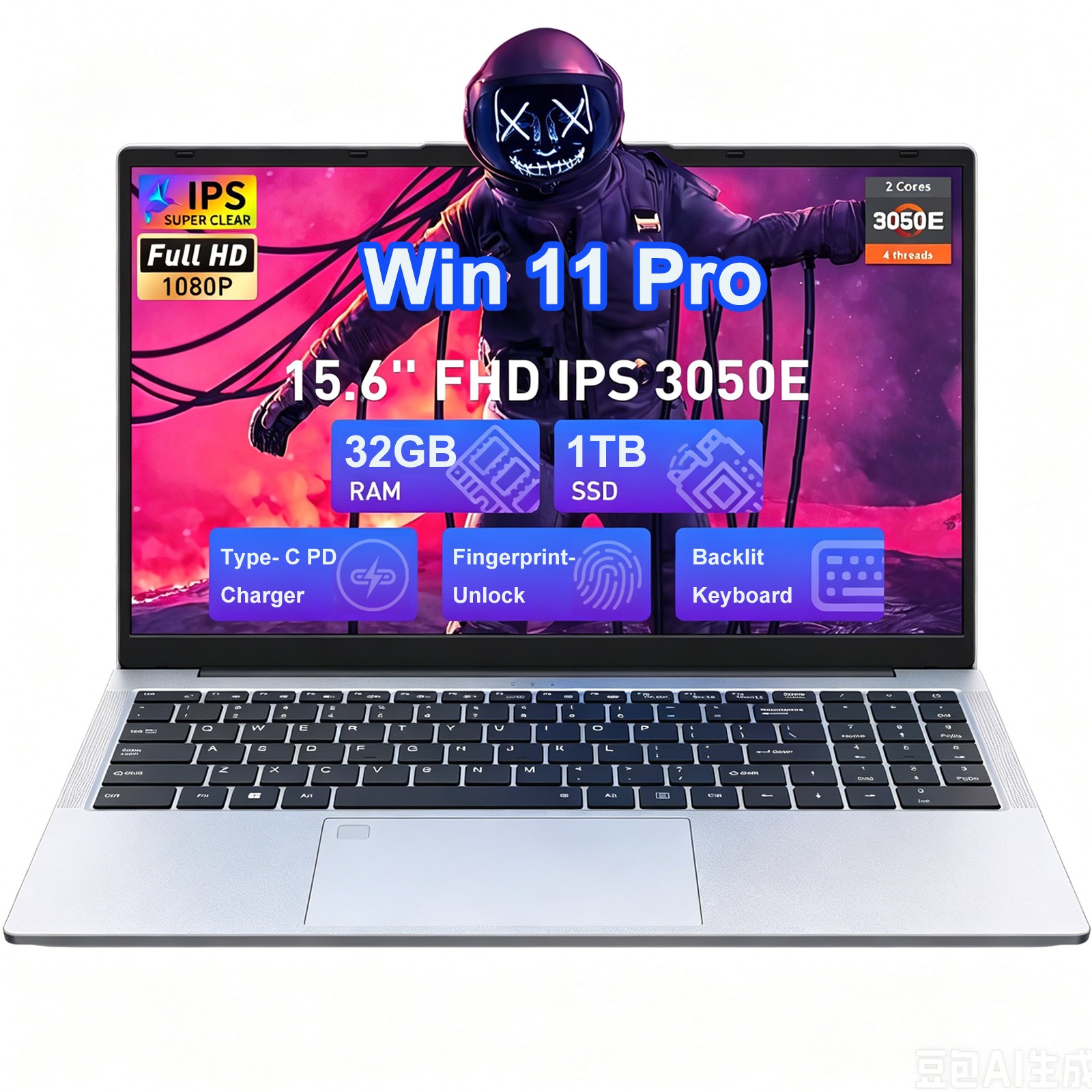 15.6″ FHD IPS Laptop 32GB RAM + 1TB SSD 3050E Windows 11 Pro Multi-Tasking Ready