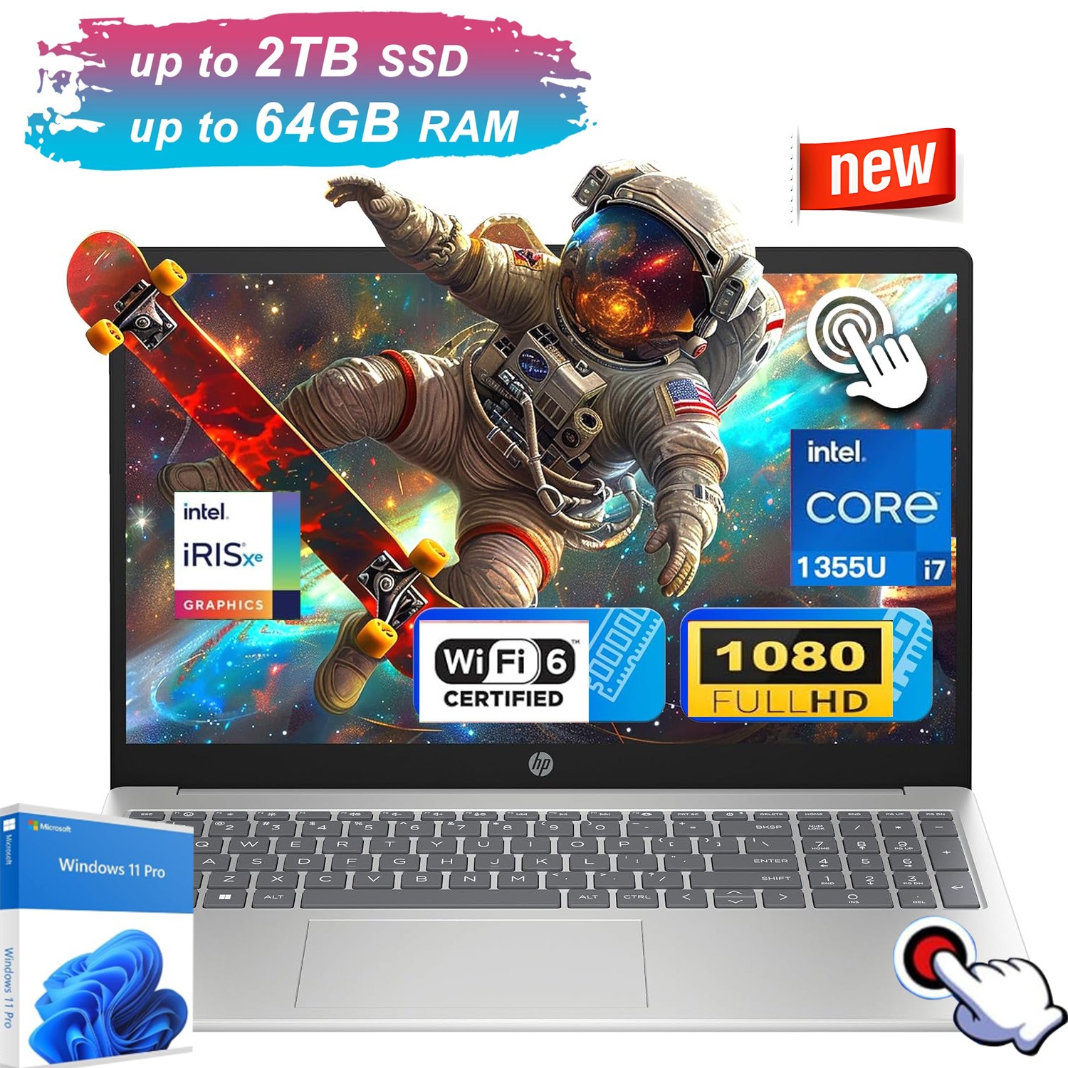 2025 HP 15.6″FHD Touch Laptop,10-Core i7-1355U 5GHZ UpTo 64GB RAM 2TB SSD+W11Pro