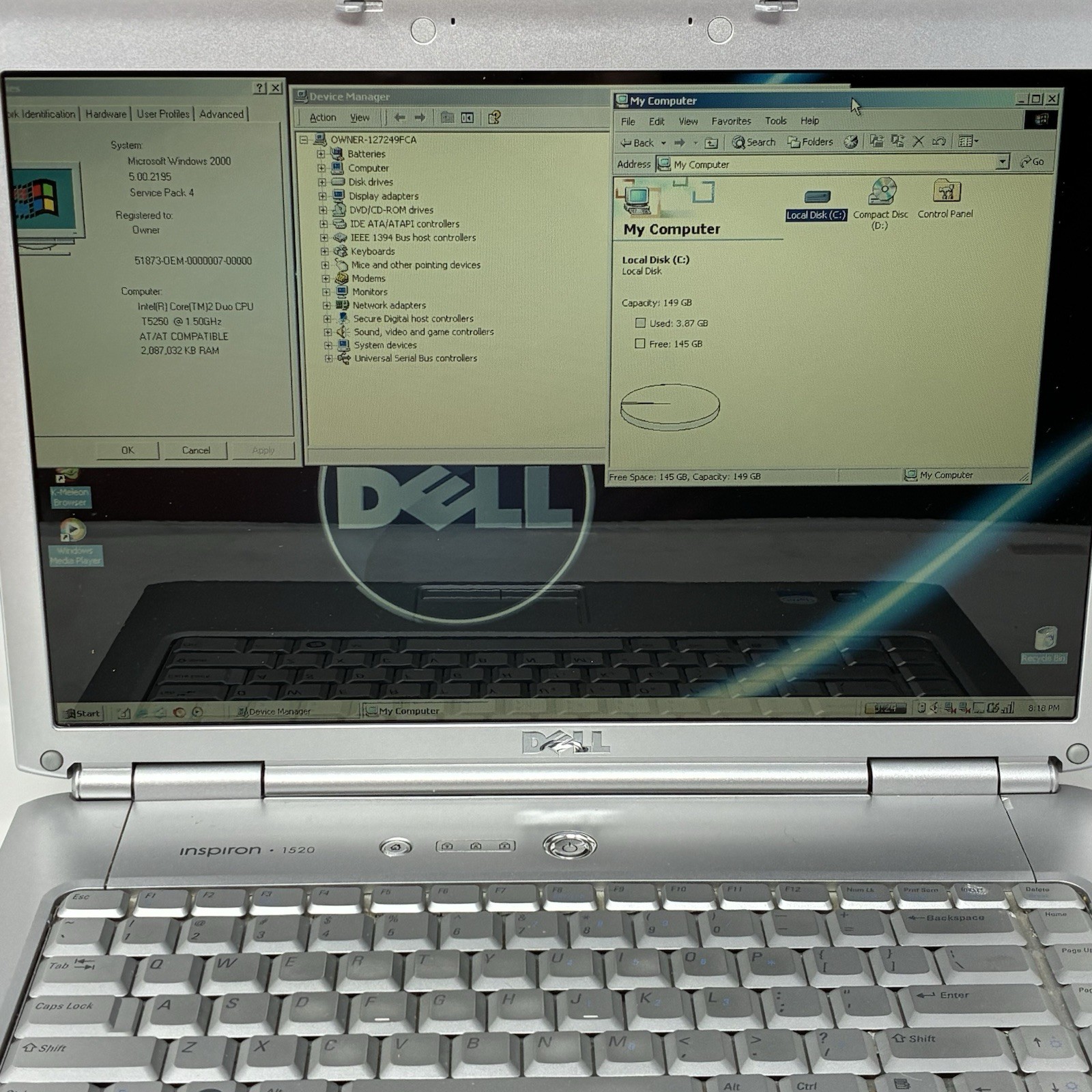 Dell Laptop Gaming/Work Good Batt Win2k Pro Charger Core2Duo Loaded