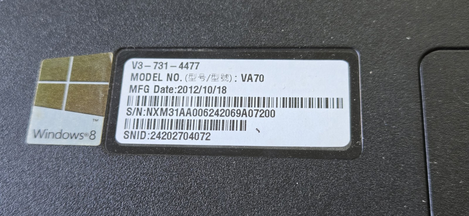 Acer Aspire V3 731-4477 15″ Laptop SOLD AS IS FOR PARTS