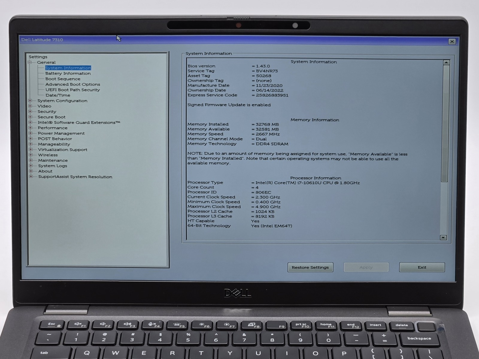DELL Latitude 7310 13″ FHD Touch I7-10610U 512GB 32GB W11P Backlit FPR IRCam