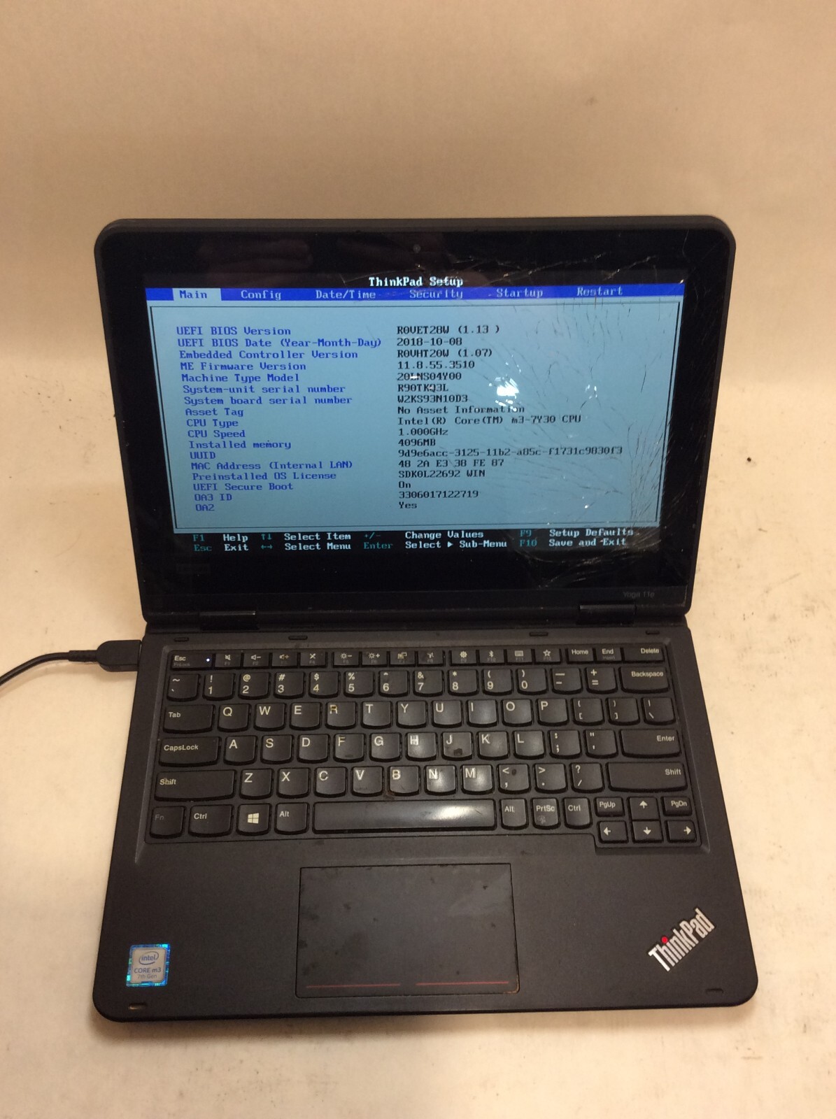 Lenovo ThinkPad Yoga 11e Laptop 11″ Intel Core m3 7th Gen CRACKED SCREEN -PP