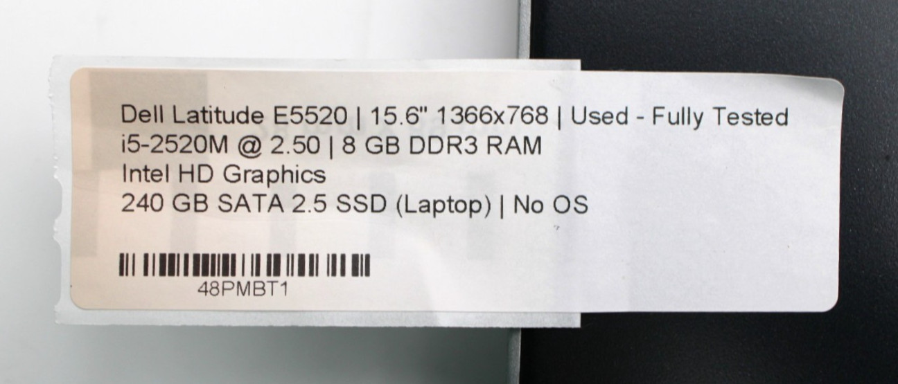Dell Latitude E5520 i5-2520M@2.5GHz 8GB DDR3 240GB SATA SSD NO OS *USED/TESTED*