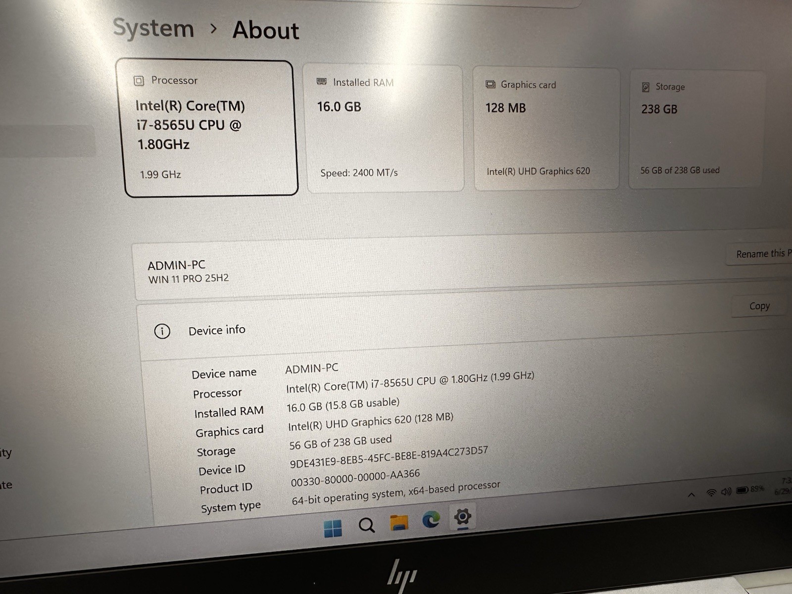 HP EliteBook 840 G6 Intel Core i7-8665U 16 GB DDR4 256 GB SSDNvme.Grade B+ . #02