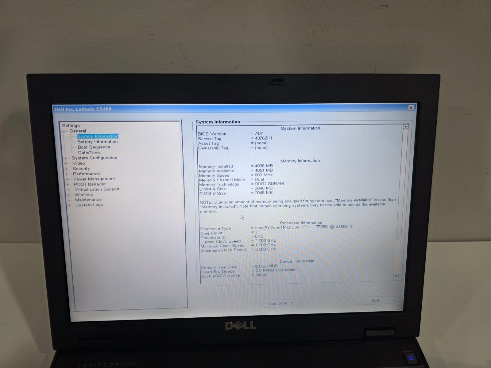 Vintage Dell Latitude E5400 Intel Core2 Duo CPU T7250 4GB 80GB HDD