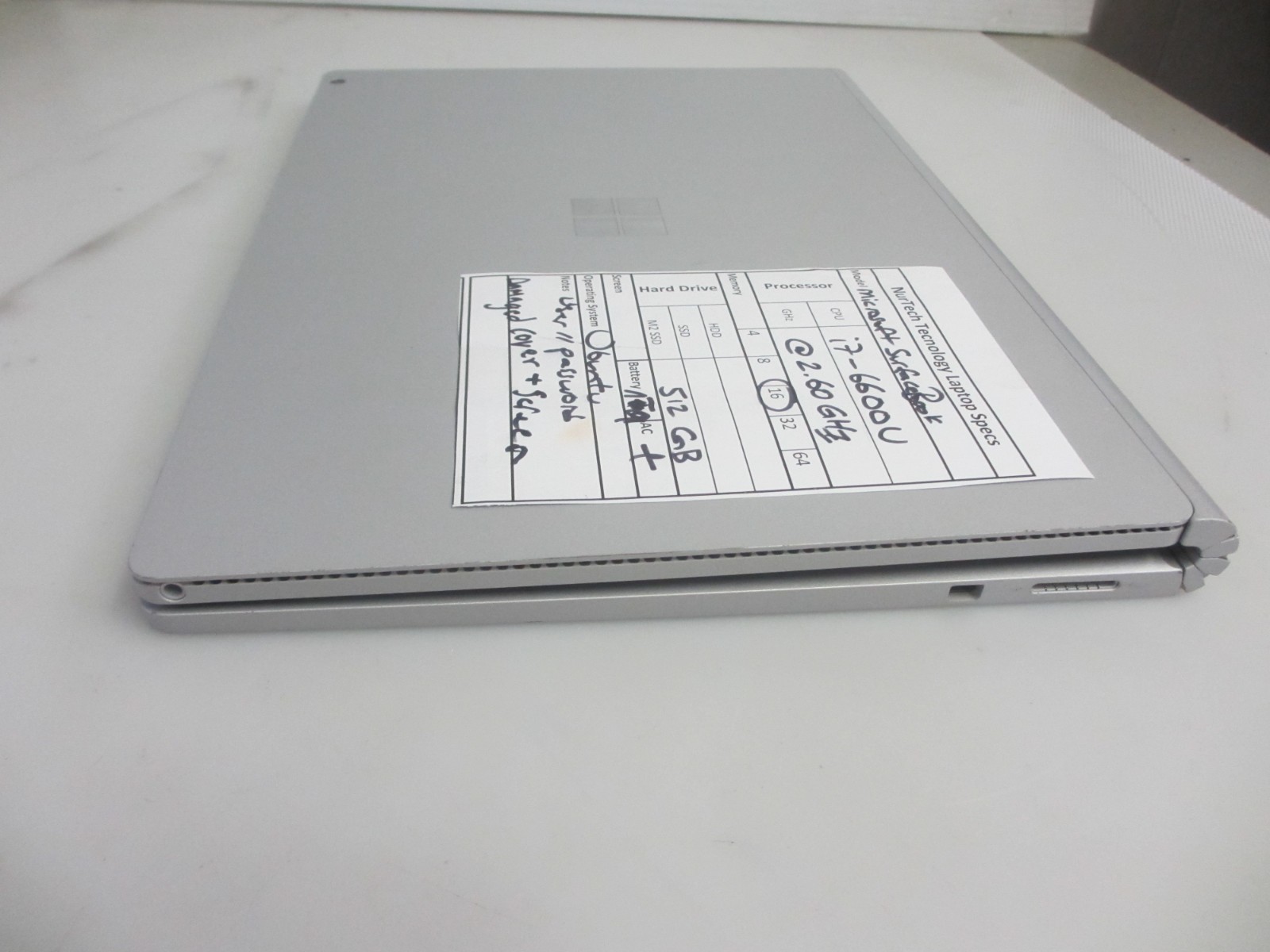 Microsoft SurfaceBook i7 2.6GHz 16GB/512GB M2 SSD Ubuntu Laptop +AC READ