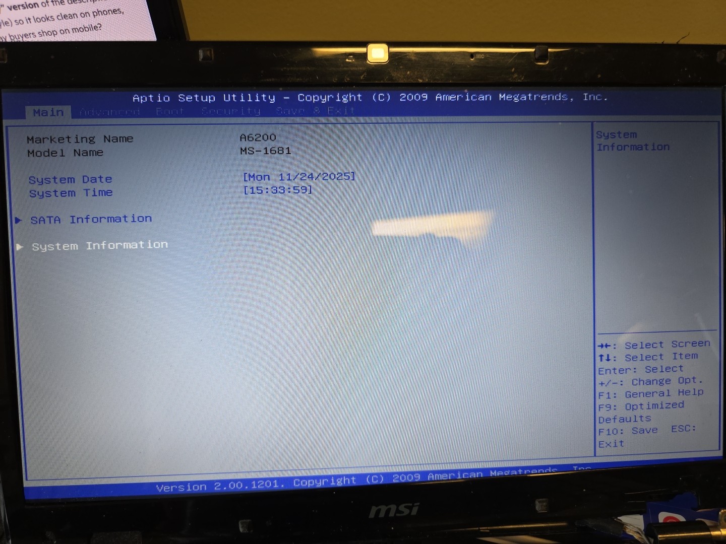 MSI A6200 Laptop (MS-1681) | Intel Pentium P6100 | 15.6″ | 4GB RAM | 320GB HDD