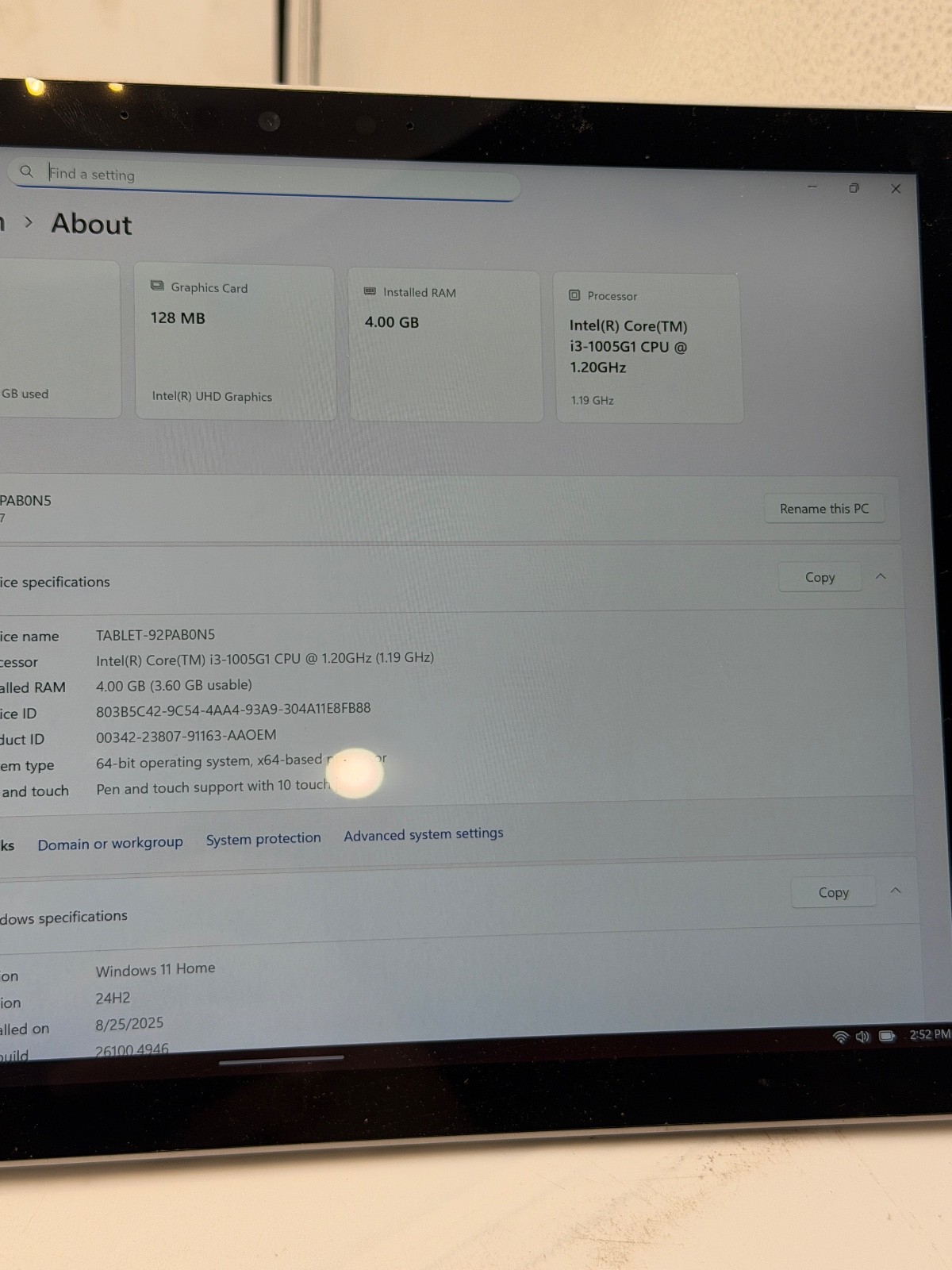 Microsoft Surface Pro 7 1866 13″ i3-1005G1 1.2GHz 4GB RAM 128GB SSD WINDOWS 11