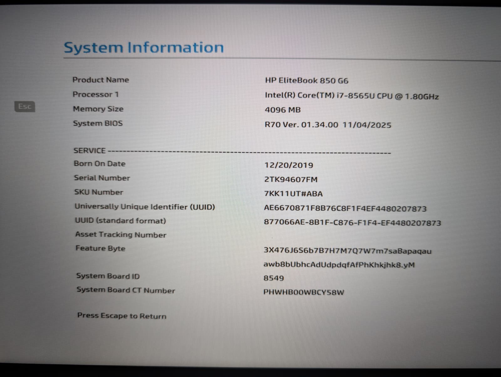 Read! HP EliteBook 850 G6 | i7 8th Gen 4GB RAM | Backlit | AS-IS