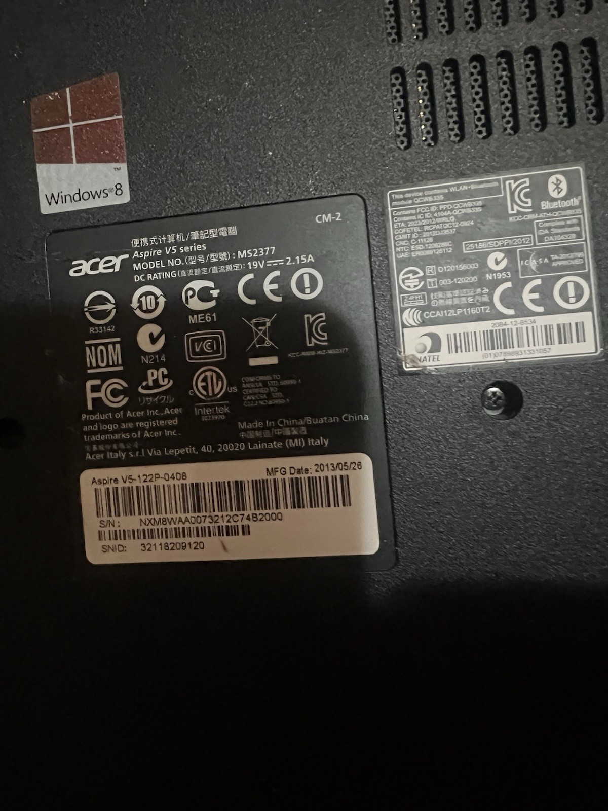 Acer Aspire V5-122P-0408 Series MS2377-touchscreen-water damage-see photos
