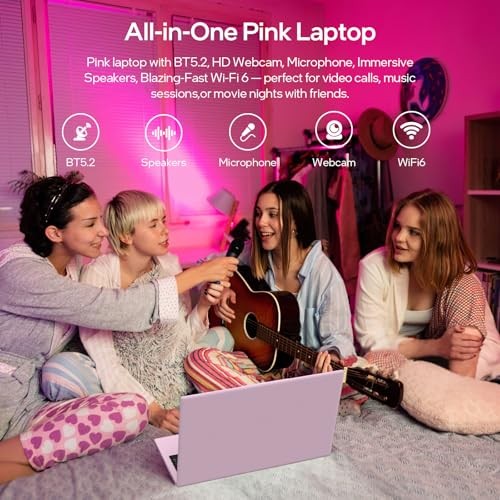 Pink Laptop,15.6 Inch Laptop Computer,12GB RAM 512GB SSD,4-Cores N150