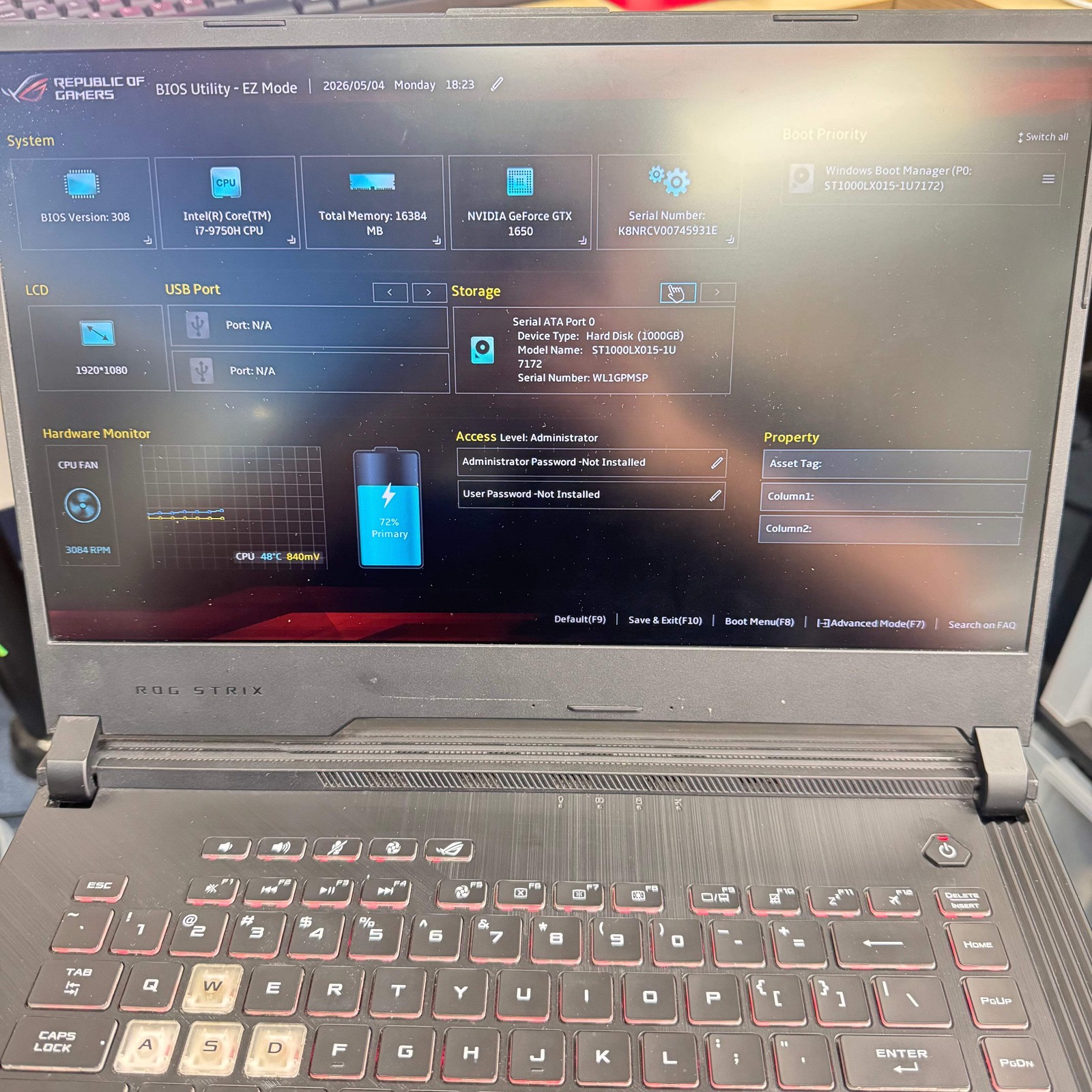 Asus ROG STRIX Laptop 15 inch i7 16GB 1TB+512GB Black GL531G
