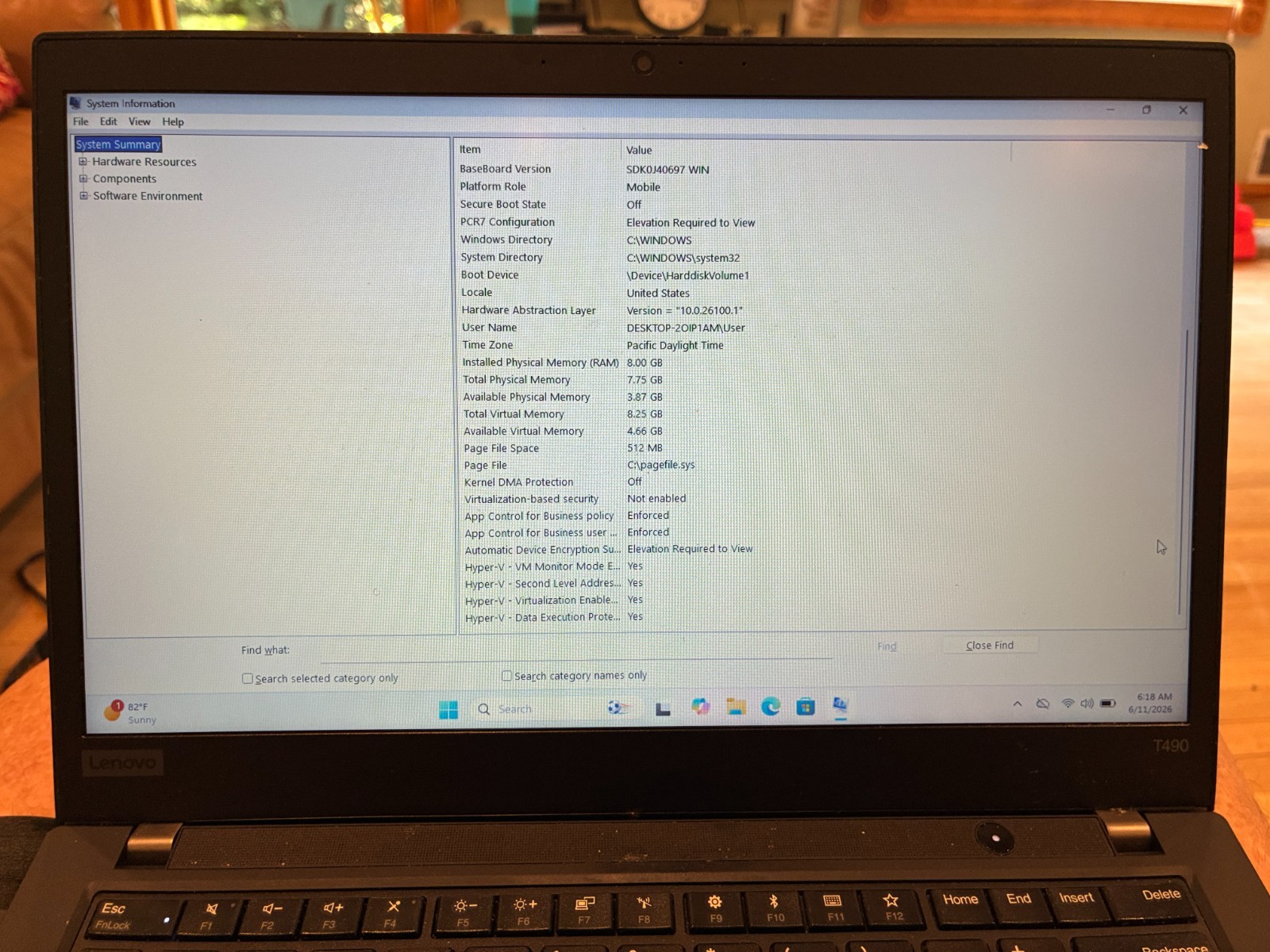 Lenovo ThinkPad T490 i5-8265U 1.6GHz 8GB 256GB NVMe 14″ Win11 Pro