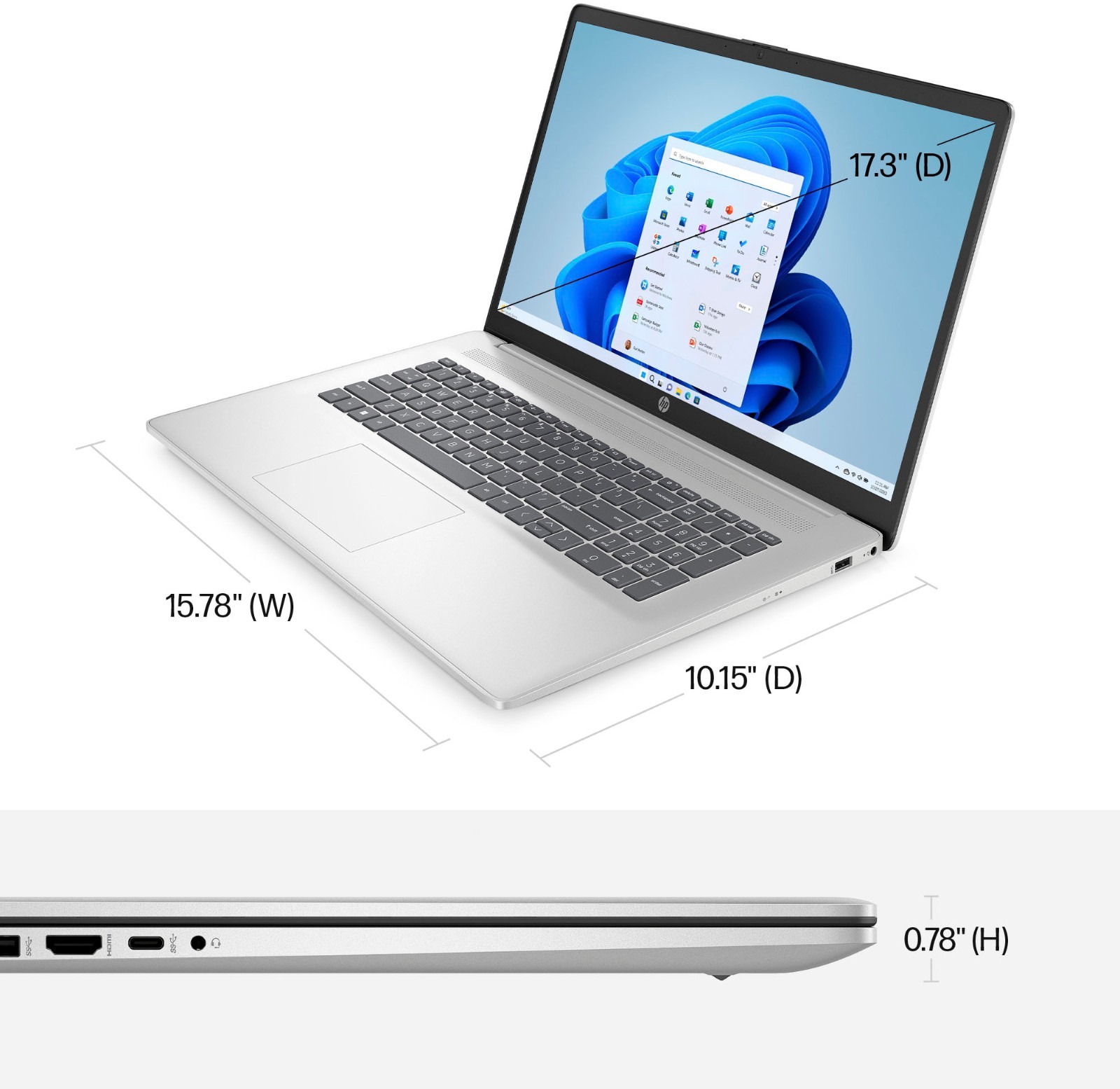 HP Laptop Computer HD+ 17.3″ Office 4-Core Ryzen 3 7320U 8GB RAM & Up to 1TB SSD