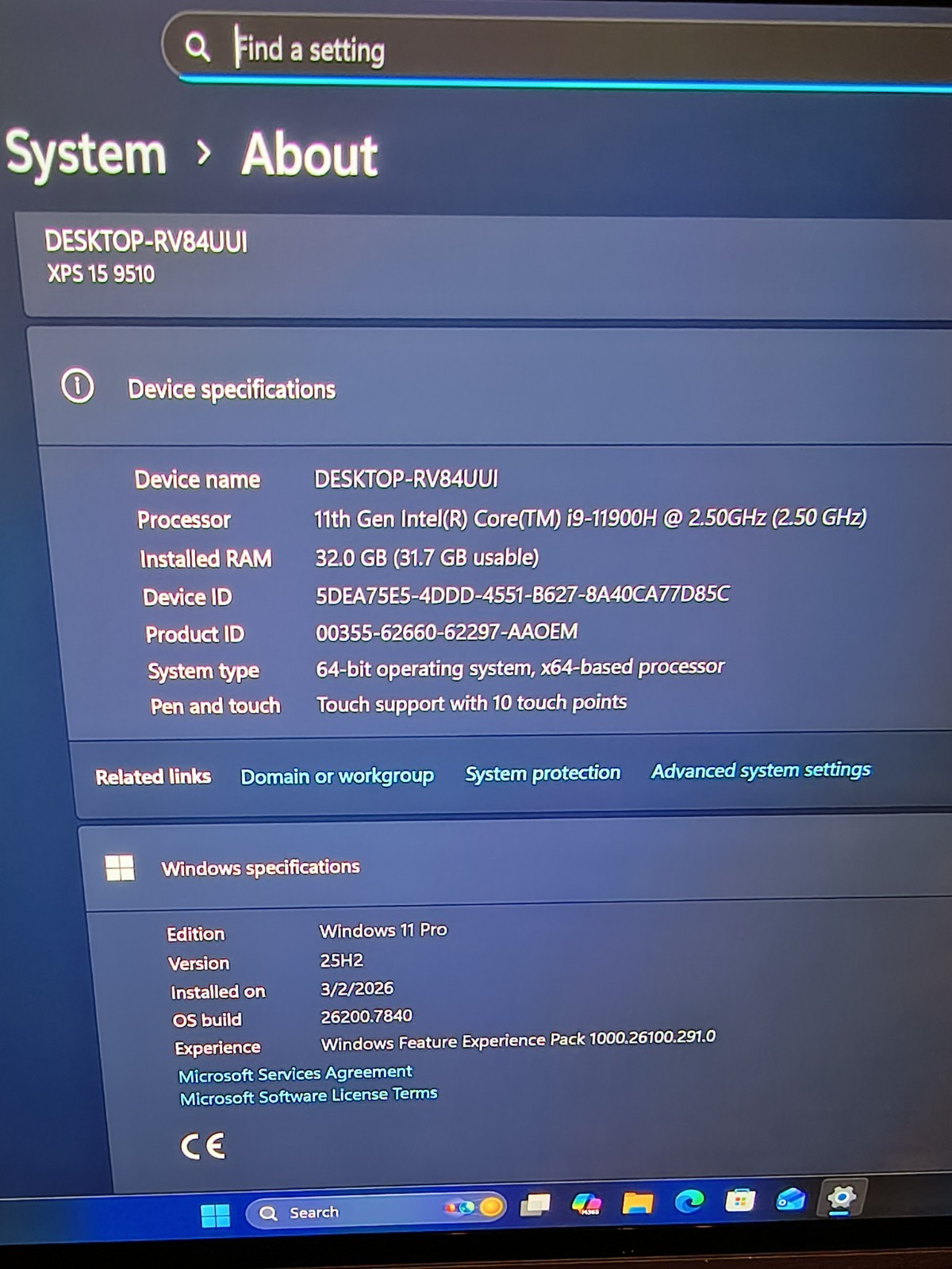 Dell XPS 15 9510 FHD 2.50GHz i9-11900H 32GB 512gb SSD RTX 3050 Ti