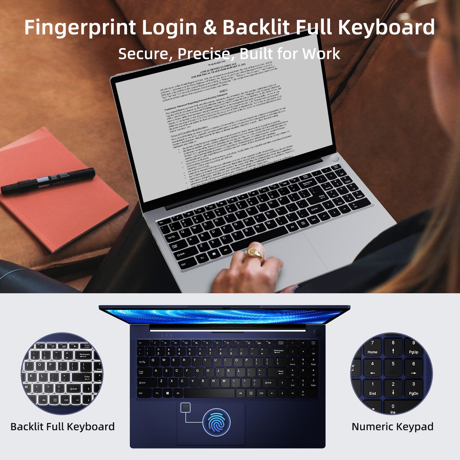 NIMO15.6″ Laptop Intel Pentium Quad Core N100 8GB Memory 128GB SSD Fingerprint