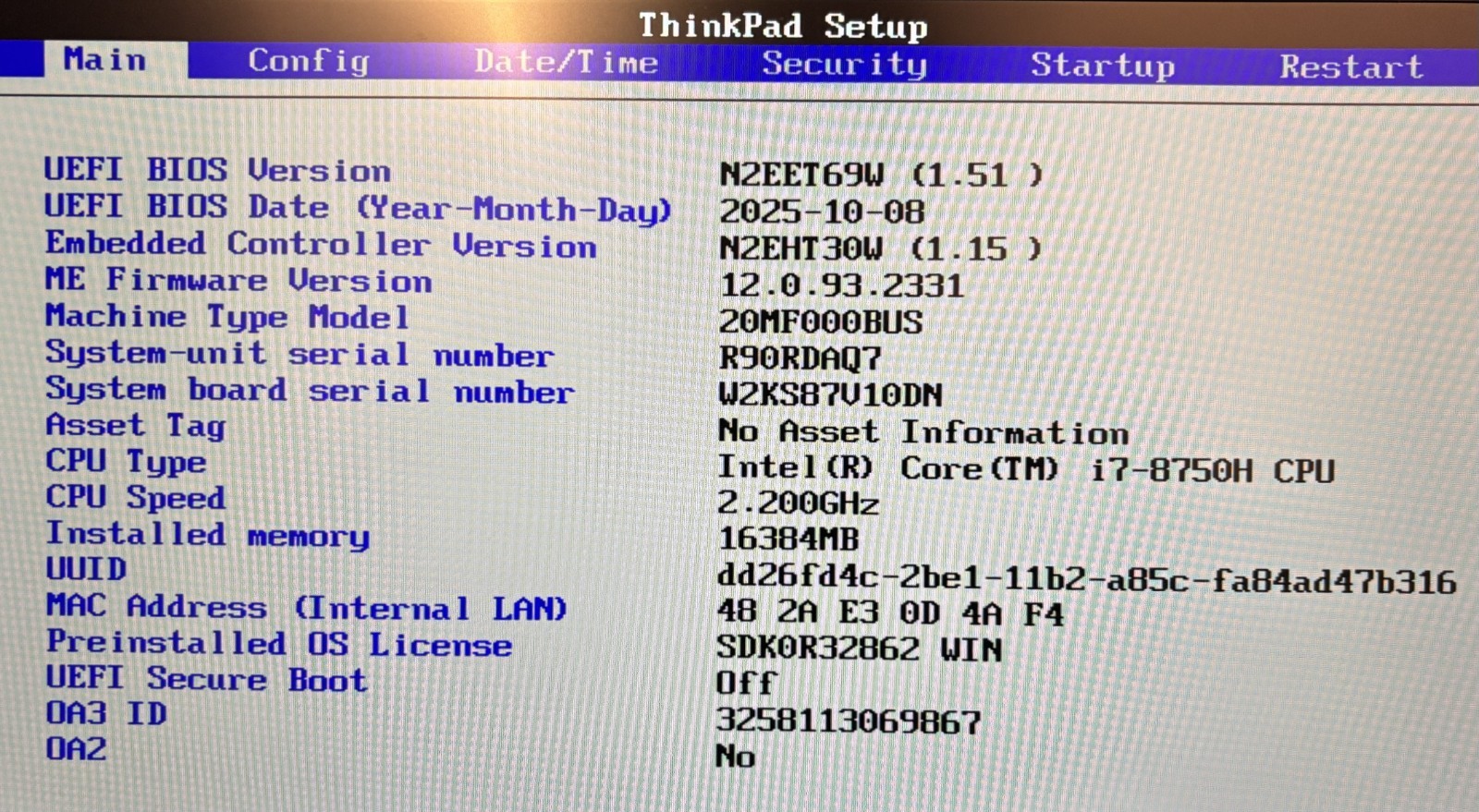 Lenovo ThinkPad X1 Extreme G1 15.6″ FHD i7-8750H | 2.20GHz | 16GB | 512GB | W11H