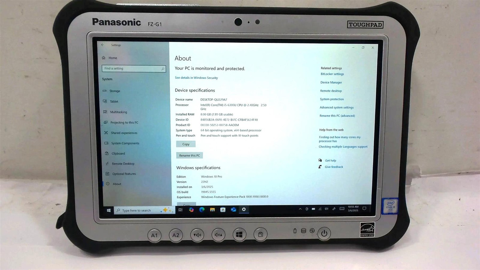 Panasonic Toughbook FZ-G1 Core i5-6300U 2.4GHz 8GB 256GB SSD