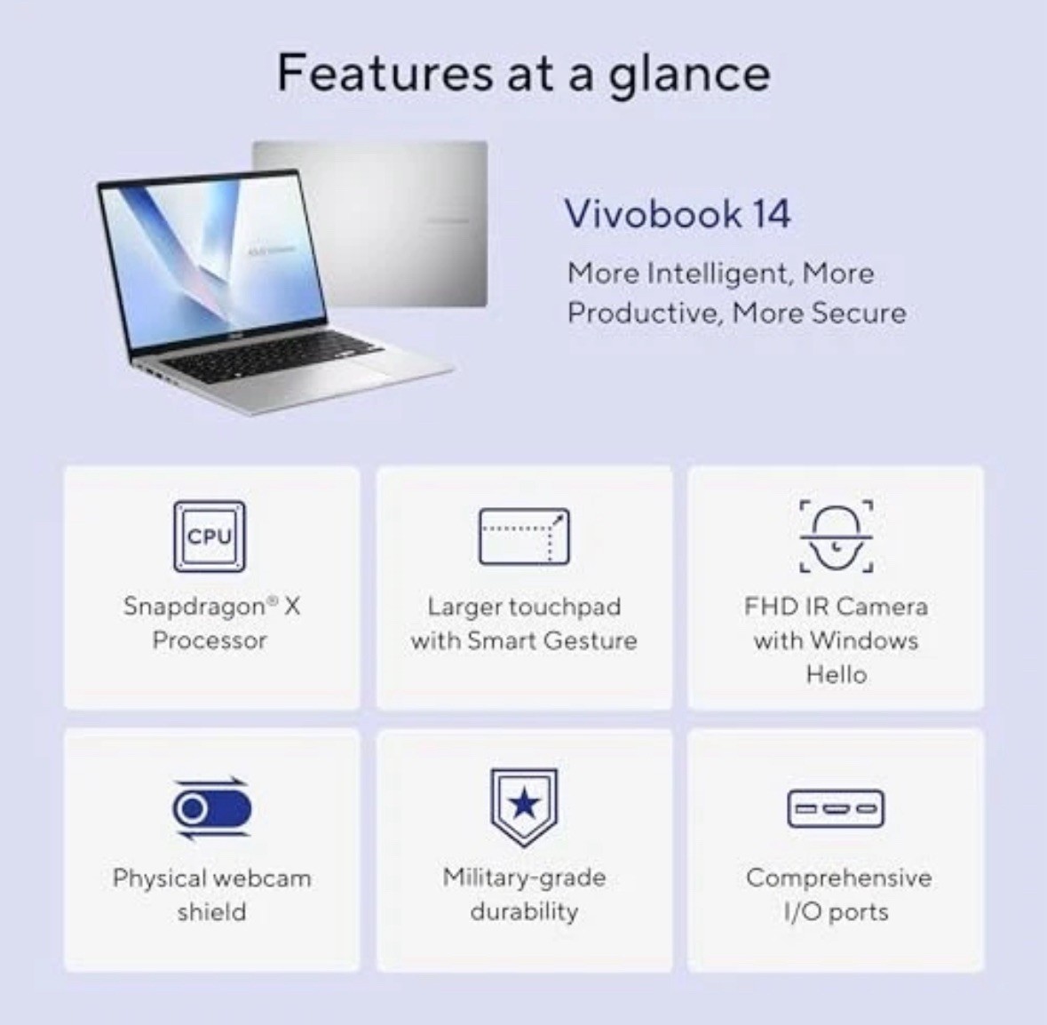 ASUS VIVOBOOK 14 LAPTOP 14” WUXGA 60 HZ QUALCOMM SNAPDRAGON X 16GB 512GB SSD