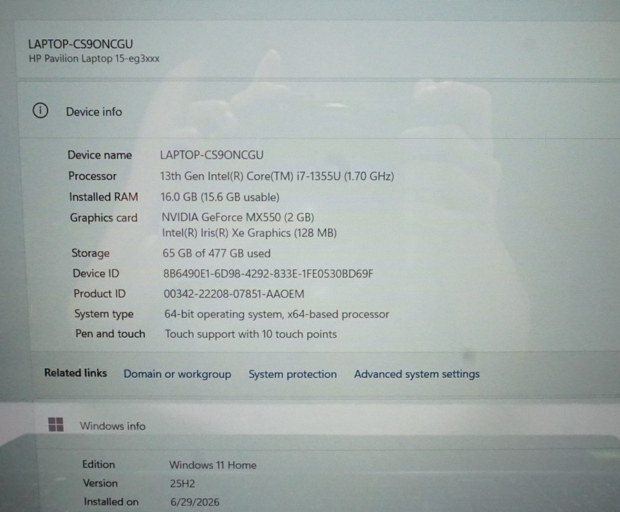 HP Pavilion 15-eg3045cl Touch 15.6″ FHD i7-1355U 1.7GHz 16GB RAM 512GGB SSD