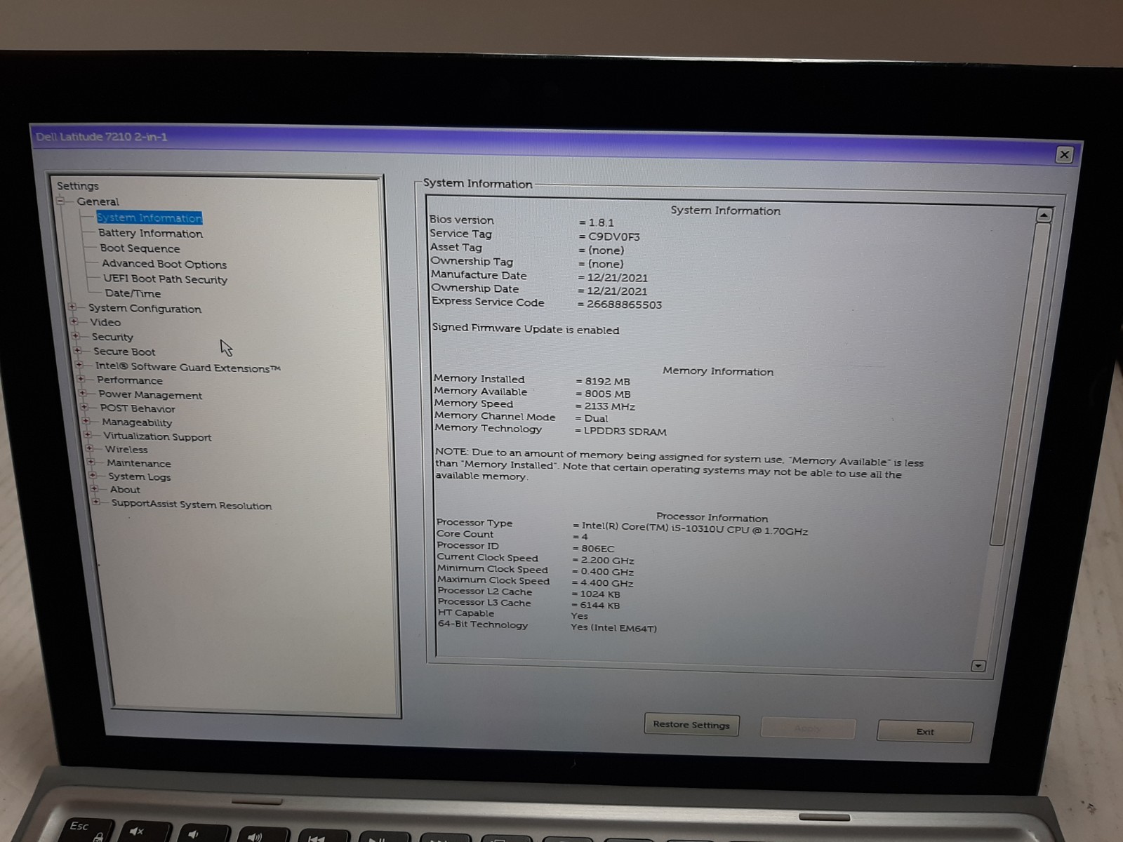 Dell Latitude 7210 2in1 12.3″ i5-10310U 1.7GHz 8GB RAM NO SSD/OS #97