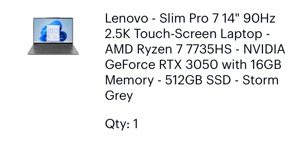 Lenovo Slim Pro 7 14in Touchscreen Ryzen 7 16GB 512GB SSD RTX 3050 Gray
