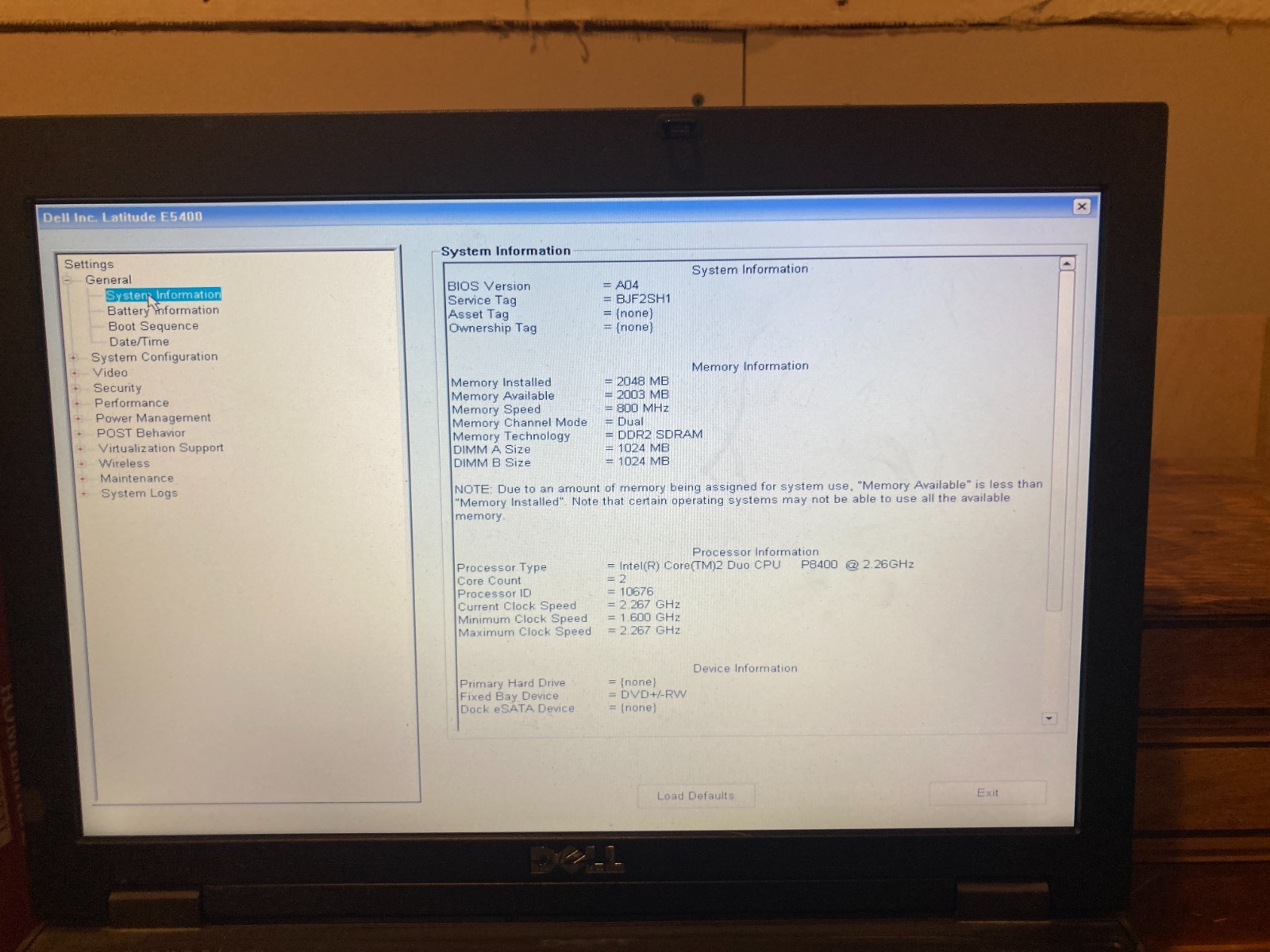 Latitude E5400 laptop, tested power supply, UNTESTED DOCK