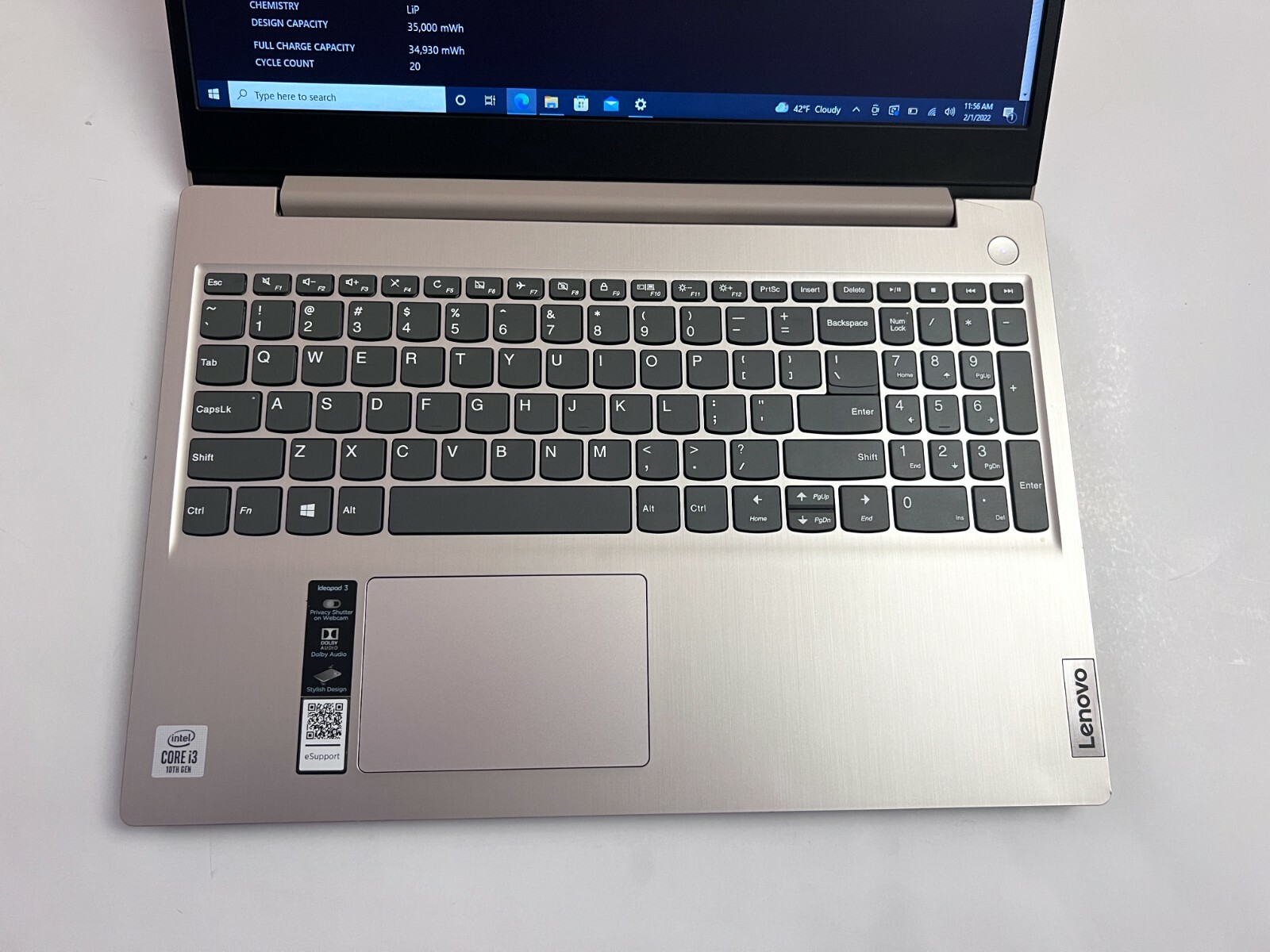Lenovo IdeaPad 3 15IIL05 8gb RAM 256GB SSD Intel Core i3 10th Gen Touchscreen
