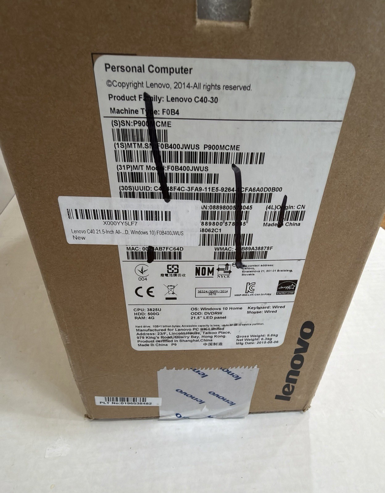 21.5″ Lenovo C40-30 F0B4 Touchscreen PC A6-7310 @ 2.00GHz 4G RAM 500 SSD WIN10