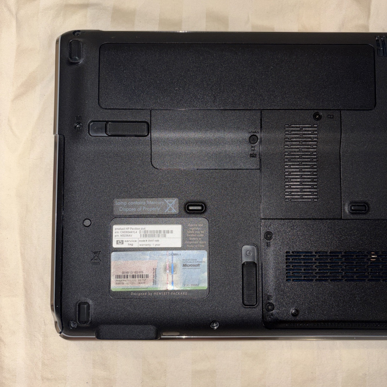 HP Pavilion DV4T-1400 14″ Notebook – Dual Core T4200 2.0 GHz, 4 GB, no hdd