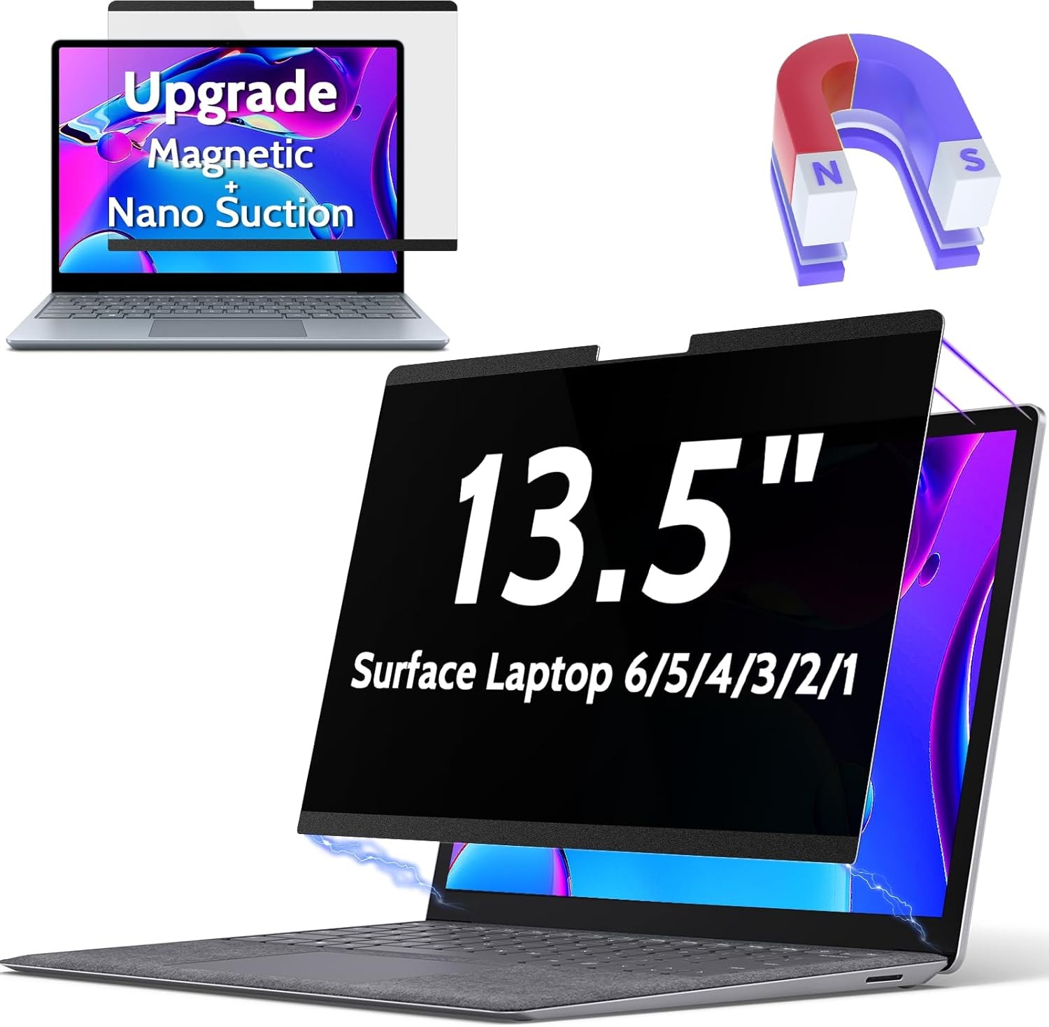 Magnetic Privacy Screen for Surface Laptop 6/5/4/3/2/1 13.5 Inch, Black Filter