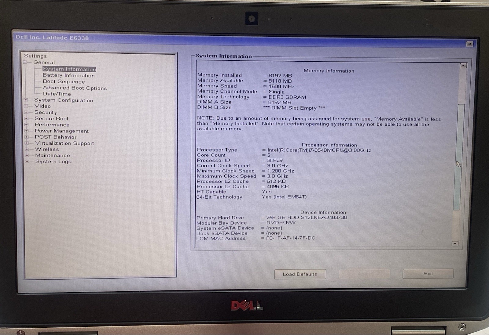 Dell Latitude E6330 13”Laptop – Intel Core i5-3540M 2.7GHz, 8GB Ram, 256GB, SSD