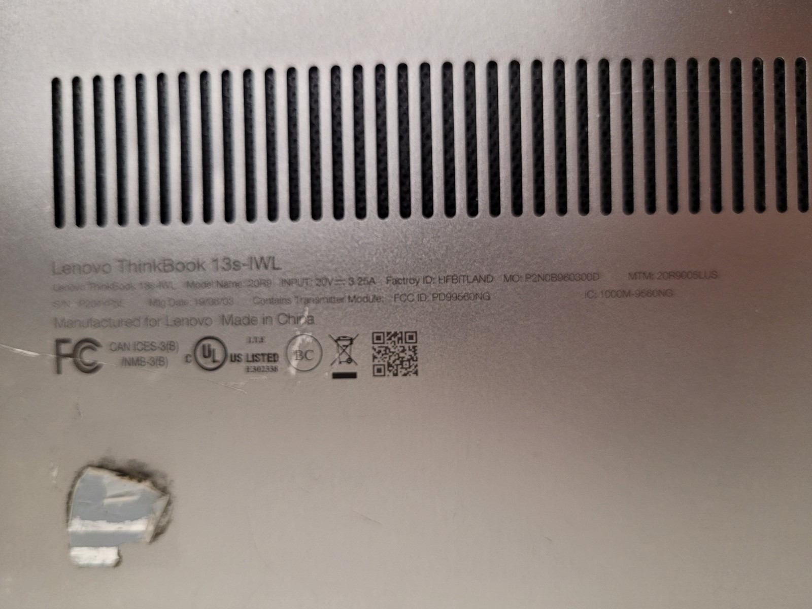 Lenovo Thinkbook 13s-IWL i5-8265u 1.6ghz 8gb ram 256gb ssd charger READ P204YP5