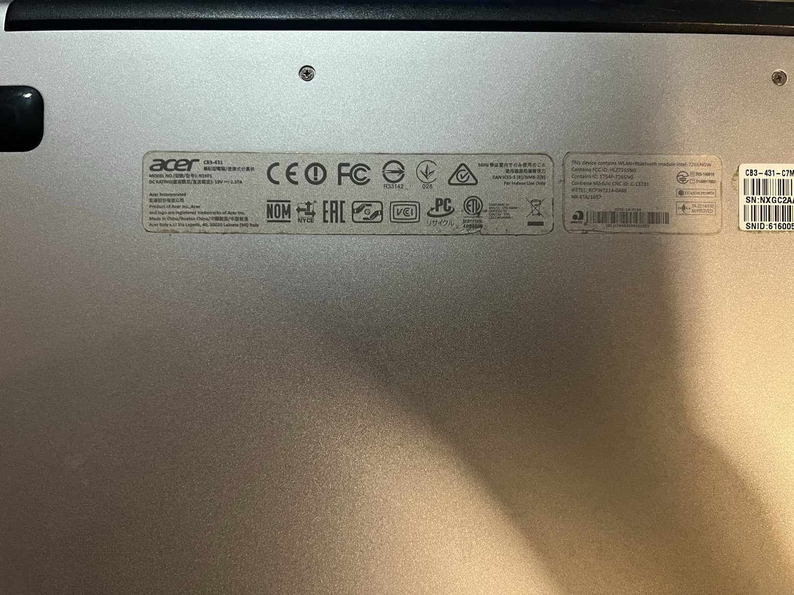 Acer Chromebook 14 CB3-431 14″ For Parts Celeron N3160 1.6GHz 4GB RAM