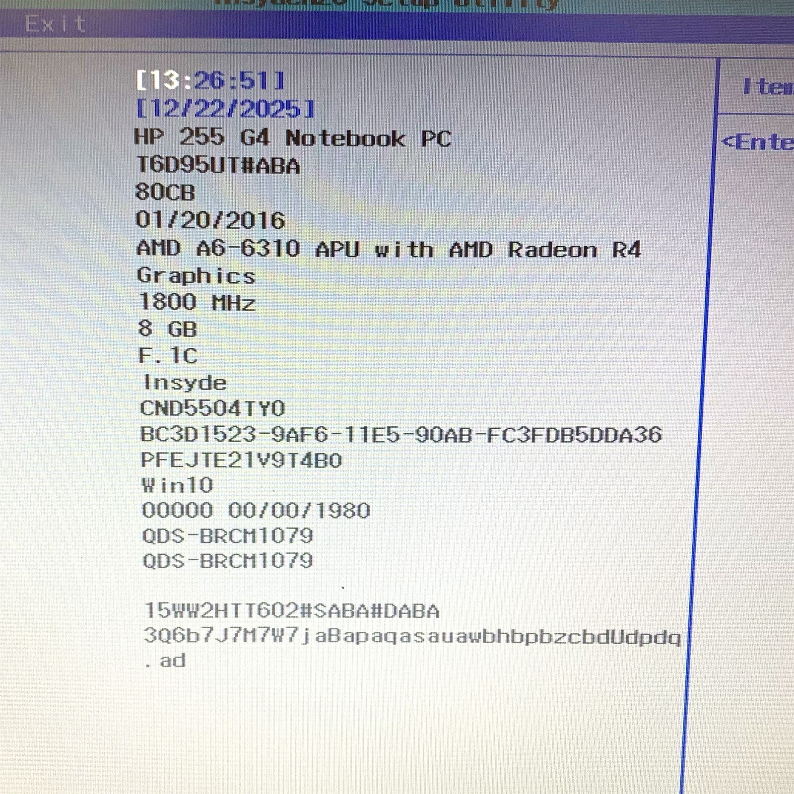 HP Notebook 255 G4 15.6″ AMD A6-6310 APU Radeon R4 8GB 256GB SSD Win 10 Bad Batt