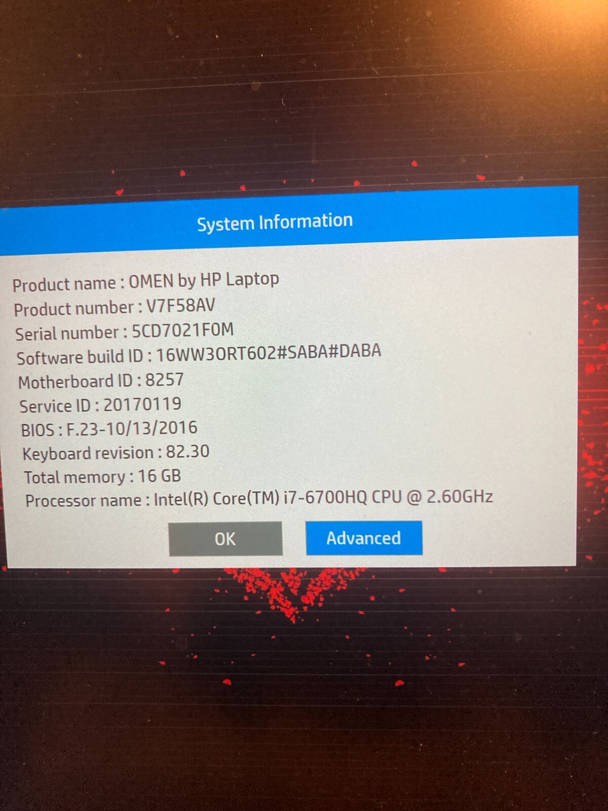 HP OMEN Laptop 17-v7f58av Intel Core i7-6700HQ 2.6GHz 16GB 128 SSD
