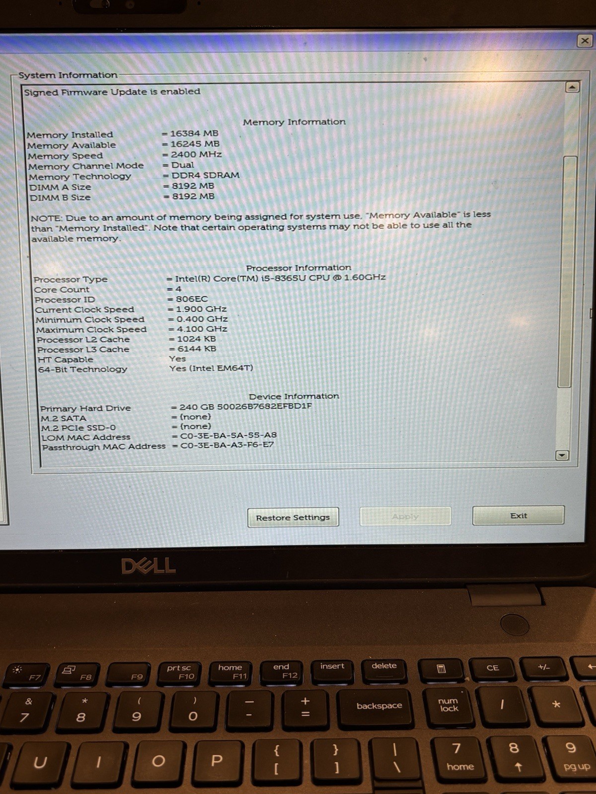 Dell Latitude 5500 | 15.6″ | i5-8265U 1.60GHz | 16GB RAM 240GB SSD | WIN 11 PRO