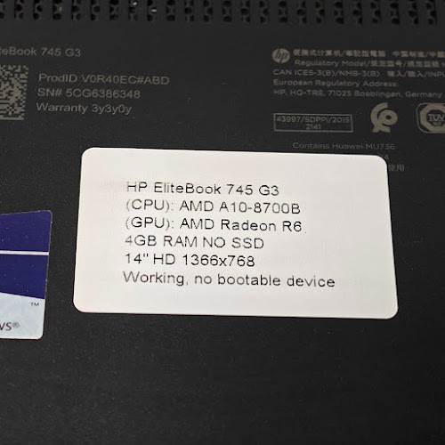 HP EliteBook 745 G3 Laptop – AMD A10-8700B, Radeon R6, 4GB RAM, No SSD, 14″ HD