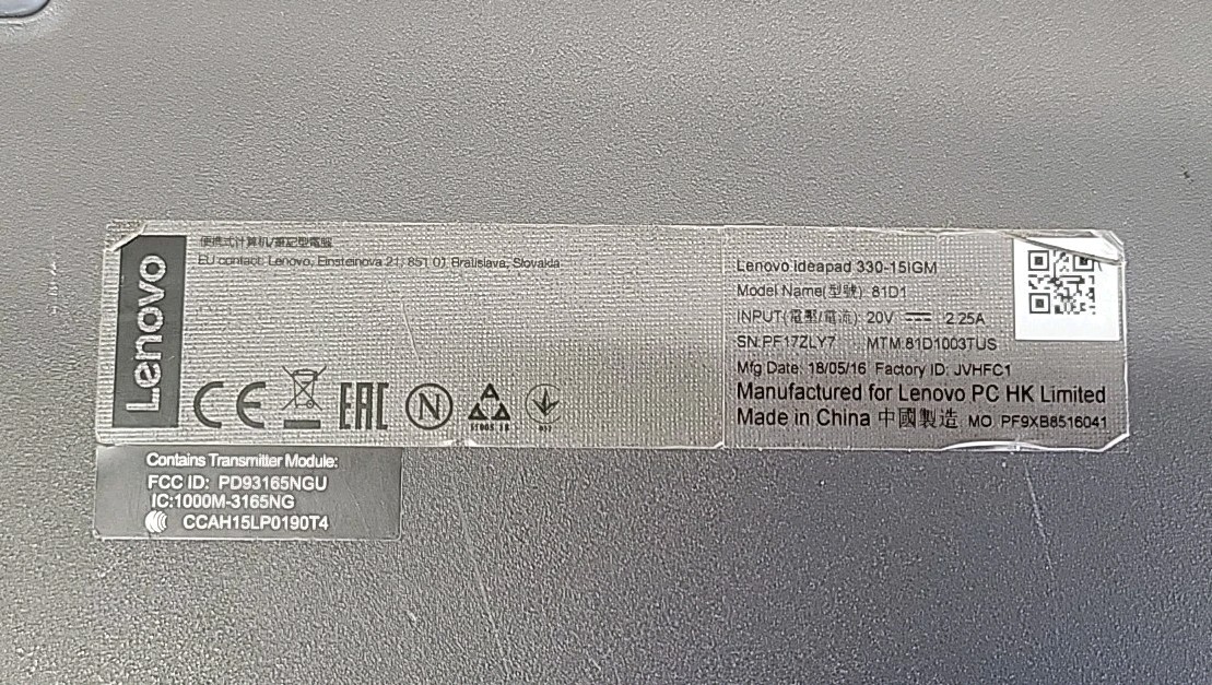 Lenovo IdeaPad 330, Intel Celeron N4100 @ 1.1GHz, 8GB RAM, 512GB SSD, W10P *READ
