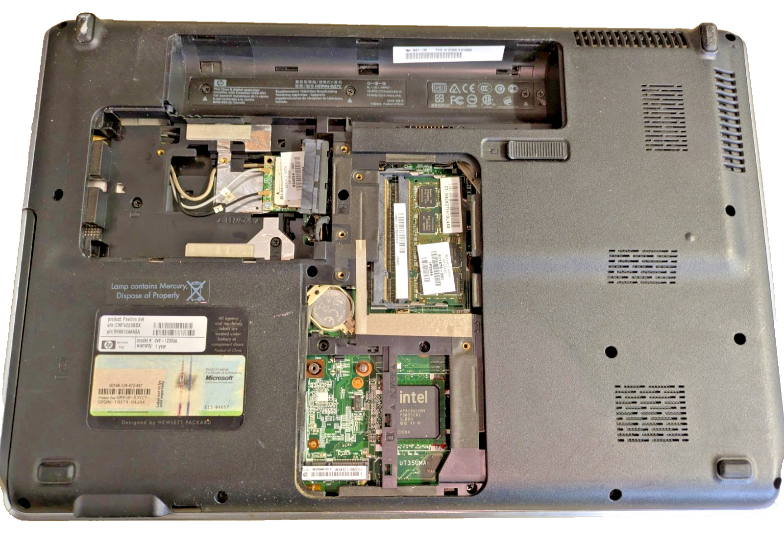 HP Pavilion DV6-1230us Laptop Intel Core 2 Duo T6500 2GB RAM NO HD/OS/BATT