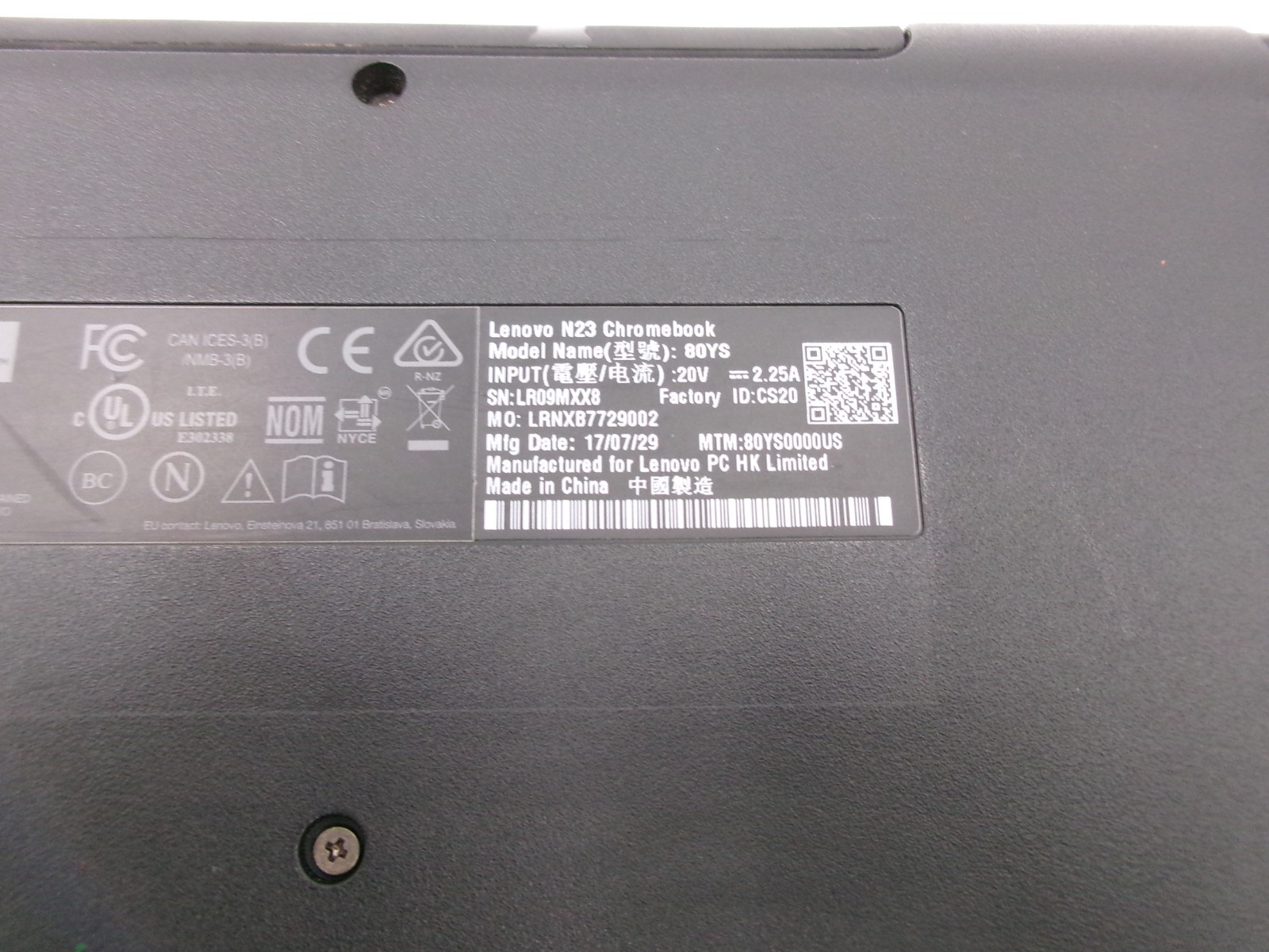 Lenovo N23 Chromebook 80YS Intel Celeron N3060 2GB 16GB eMMC Chrome OS