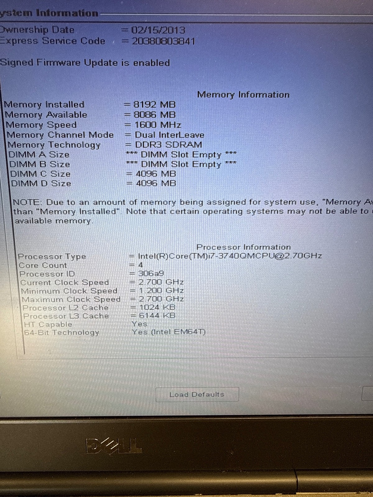 Dell Precision M4700 Intel Core i7-3740QM @ 2.70 GHz 8 GB No Drive 15.6″