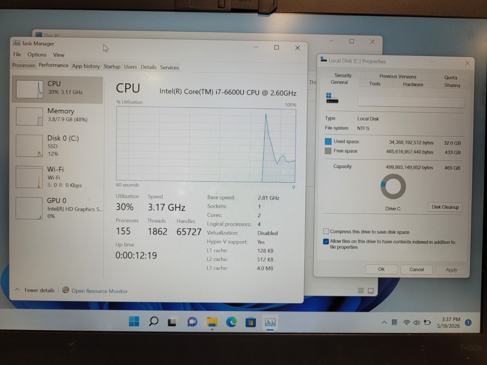 Lenovo ThinkPad T460s 14″ i7-6600u 2.6gh 8gb ram 500gb ssd w11p charger PC0BPN4M