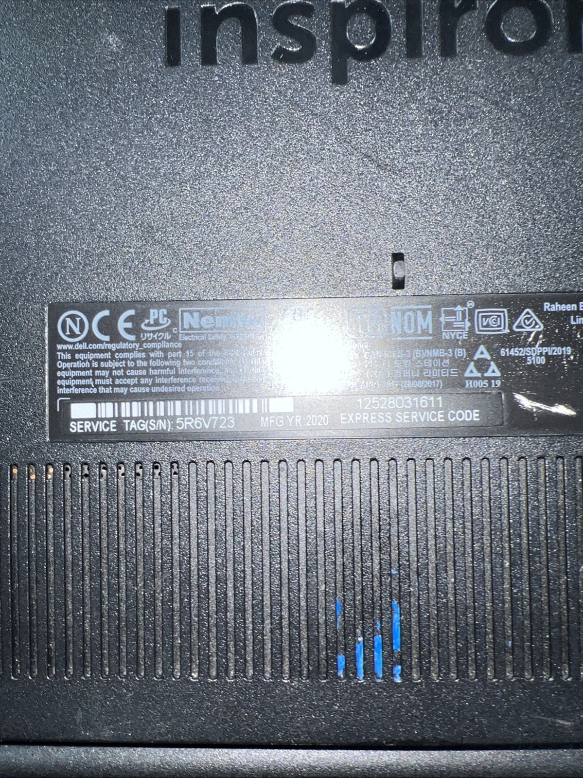 DELL INSPIRION 3593 INTEL CORE I3-1005G1 8GB RAM **NO HD/ NO CADDIE/ NO OS