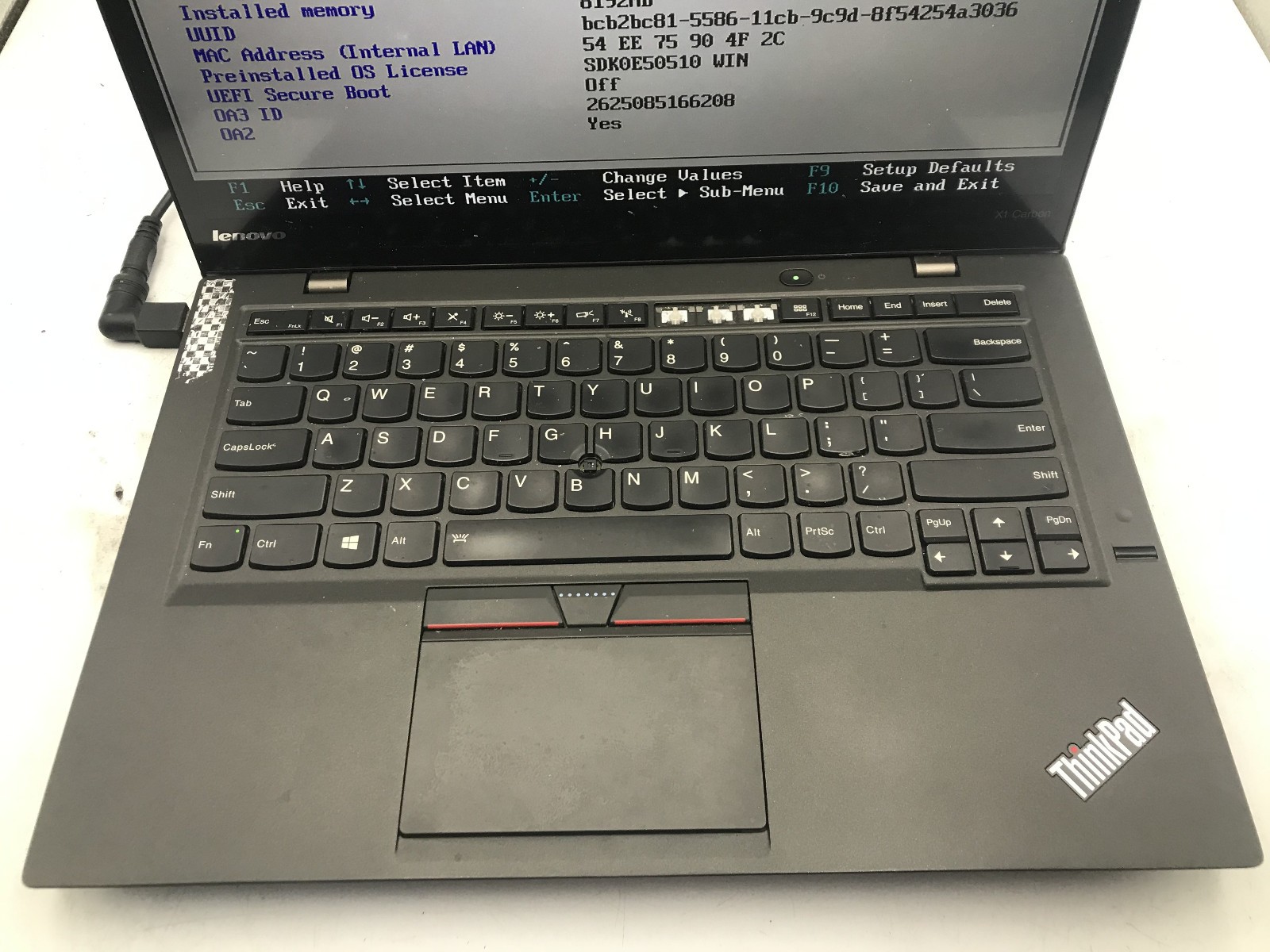 LENOVO THINKPAD X1 CARBON – BOOTS TO BIOS – INTEL I7 5600U – 8GB RAM – READ – BB