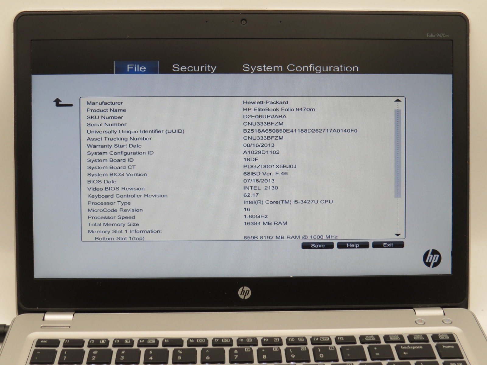 HP EliteBook 9470m i5-3427U @ 1.8GHz 16GB DDR3 256GB SSD 14″ No OS/AC