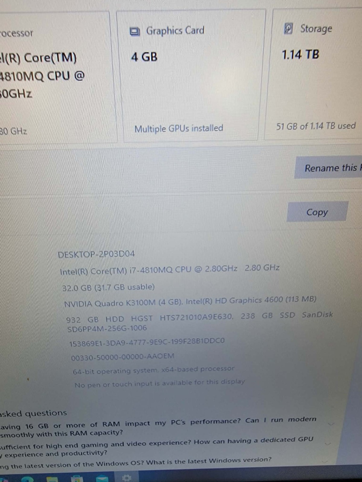 Lot 5 HP ZBook 17″ G2 i-7 4810MQ 2.8GHz 32GB RAM K3100M 4GB 256GB SSD 1TB HDD W1