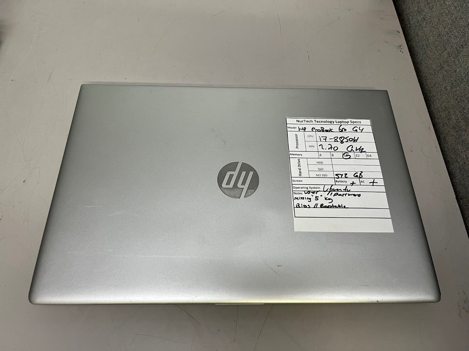 HP ProBook 650 G4 15.6″ i7 2.7GHz 16GB/512GB m2 SSD UBUNTU Laptop + AC [BIOS]